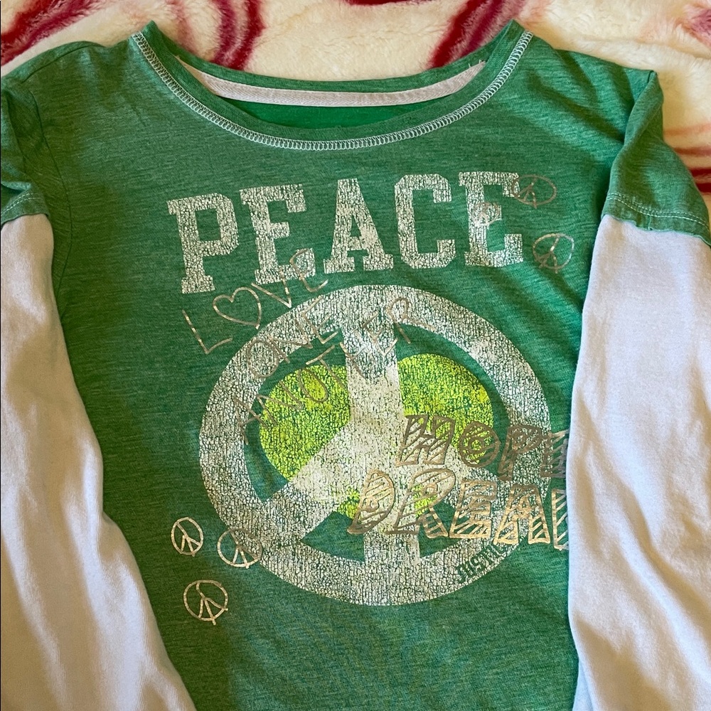 Justice Green and White 'PEACE' Long Sleeve Tee